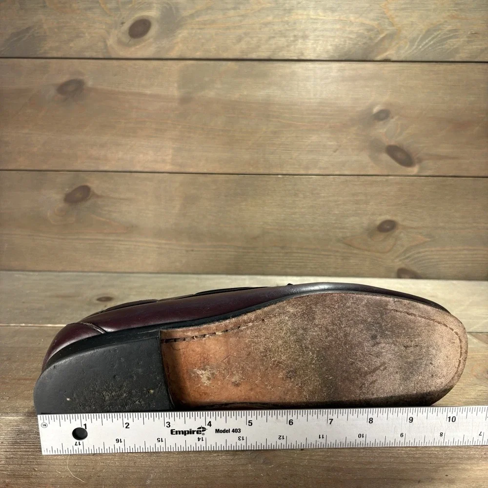 ll bean mens size 9 wide EE shoes burgundy leather tassel slip on comfort loafer